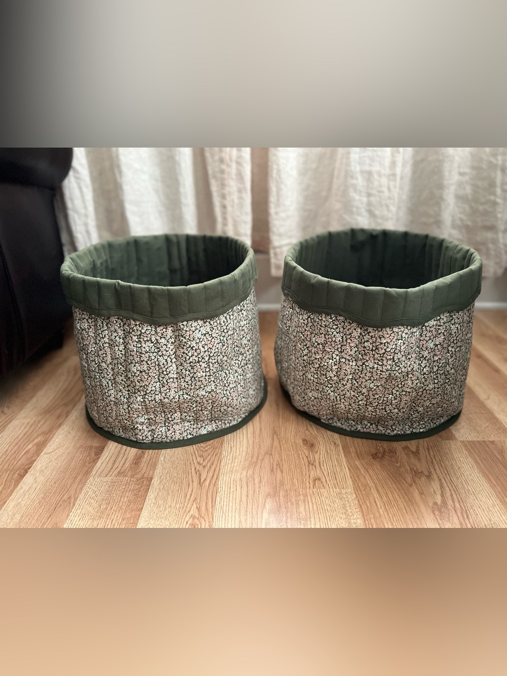 (2) Large Studio McGee Floral Canvas Storage Baskets
